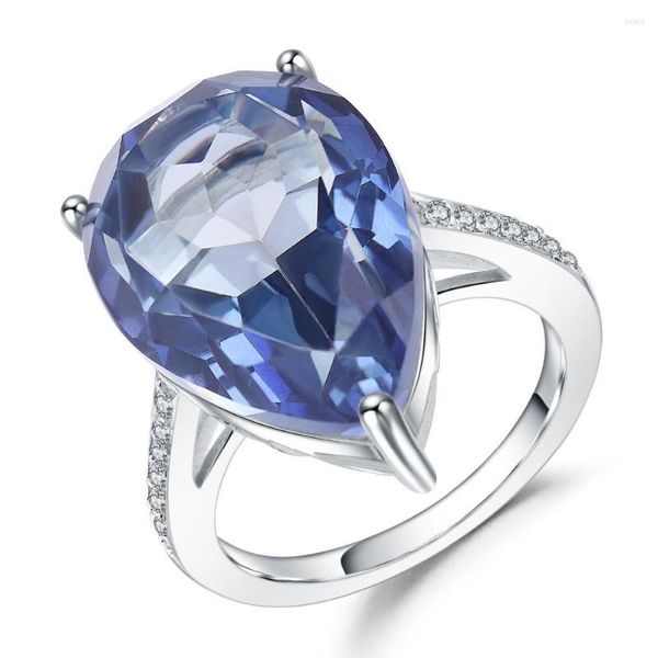 Anillos de racimo GEM'S BALLET 10.68Ct Natural Iolite Blue Mystic Quartz 925 Anillo de cóctel de piedras preciosas de plata esterlina para mujeres Joyería fina