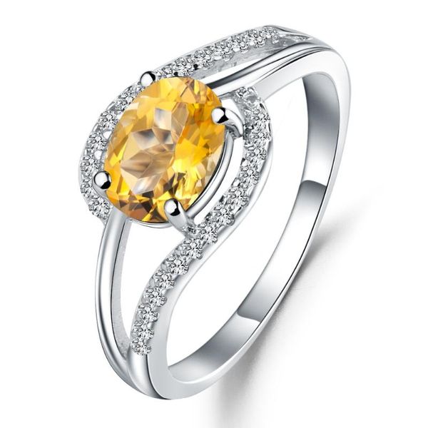 Bagues de grappe GEM'S BALLET 100% 925 Bague en argent sterling avec pierre de naissance ovale 1.30Ct Pierre précieuse de citrine naturelle pour les femmes Mariage Fine JewelryC