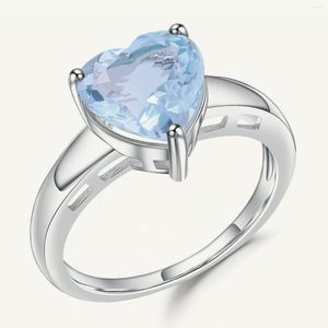 Bagues de grappe GEM'S BALLET 3.17Ct Coeur de topaze bleu ciel naturel pour les femmes 925 Sterling Silver Classic Gemstone Wedding Fine Jewelry