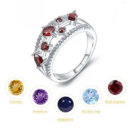 Anillos de racimo GEM'S BALLET 925 Plata de ley Anillo de piedra de nacimiento de enero para mujeres Natural Granate rojo Corona de espinas Joyería fina