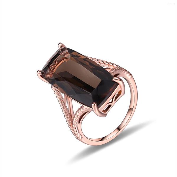 Bagues de Grappe GEM'S BALLET Vintage Bague Quartz Fumé Plaqué Or Rose Rectangle Coupe Brun Pierres de Guérison Déclaration En 925 Sterling