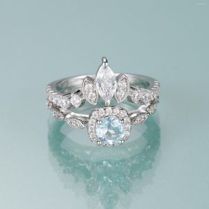 Cluster Rings Gem's Beauty 925 Sterling Silver Natural Topaz December Birthstone Ring Set voor vrouwen romantisch cadeau