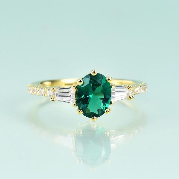 Bagues de cluster Gem's Beauty Gemstone Setting Lab Emerald Ring 14K Gold Rempli Real 925 Sterling Silver Luxe Fine Bijoux Cadeau pour les femmes