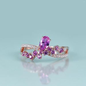 Cluster ringen Gem's schoonheid rosé goud gevuld met sterling zilver gedraaid ovaal gesneden lab roze saffier handgemaakt voor vrouwen romantisch cadeau