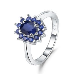 Bagues de Grappe Gem's Ballet 1.89Ct Naturel Bleu Saphir Pierres Précieuses Anneau 925 Fleurs En Argent Sterling Classique Pour Les Femmes Fête Fine JewelryC