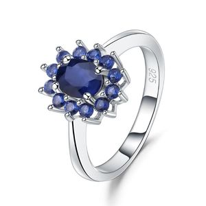 Anillos de racimo Gem's Ballet 1.89Ct Anillo de piedras preciosas de zafiro azul natural 925 Flores de plata esterlina Clásico para mujeres Fiesta Joyería finaC