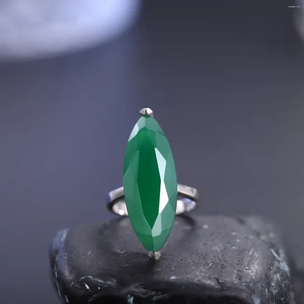 Bagues de cluster Gem's Ballet 11.45ct Marquise Forme Naturel Green Agate Gemstone Bague 925 Sterling Silver Cocktail Cadeau fait à la main pour les femmes