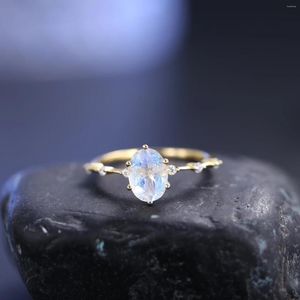 Bagues de cluster GEM'S BALLET 925 Sterling Silver June Birthstone Antique Vintage 1.29TC Oval Cut Milky Blue Moonstone Ring Stacking Promesse