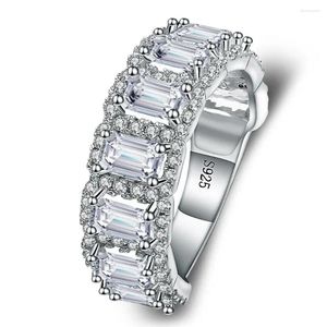 Cluster ringen Gem's ballet 925 sterling zilveren verlovingsring witte CZ stenen cirkel bruiloft eeuwigheid band voor vrouwen fijne sieraden