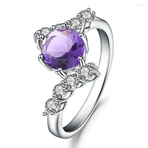 Bagues de grappe GEM'S BALLET 925 Sterling Silver Engagement 1.35Ct Round Natural Amethyst Gemstone Ring For Women Fine Jewelry