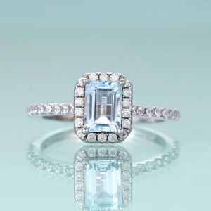 Bagues de cluster Gem's Ballet Emerald Cut Sky Blue Topaz Bague de fiançailles Solitaire Mariage Simulé Diamant Art Déco Ensemble de mariée