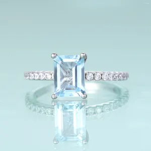 Cluster ringen GEM'S BALLET Emerald Cut hemelsblauw tot verlovingsring Solitaire huwelijkscadeau voor haarGesimuleerde Diamond Art Deco Bridal