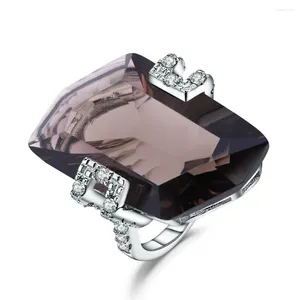 Cluster Ringen GEM'S BALLET Luxe 925 Sterling Zilver Vintage Cocktail Natuurlijke Rookkwarts Edelsteen Ring Voor Vrouwen Bruiloft Fijne Sieraden