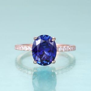 Cluster Rings Gem's Ballet Vintage Oval 8x10mm Lab Blue Sapphire Engagement Ring 925 Sterling Silver Rose Gold Geboortesteen sieraden