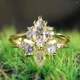 Clusterringen GEM'S BALLET Witte Zirkonia Diamant Simulant S925 Zilveren Verlovingsring Trouwring voor vrouwen Vergulde stapelset