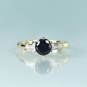 Bagues à grappes GEM'S BEAUTY 14K Gold Filled Sterling Silver Gemstone pour les femmes Black Diamond CZ There Stone Bague de fiançailles