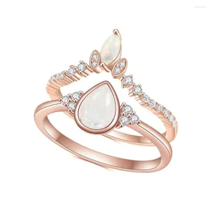 Bagues de cluster Gem's Beauty 925 Sterling Silver Bague de mariage Set pour femmes Bijoux élégants Pear Cut Engagement Band Moonstone Opal