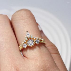 Clusterringen Gem's Beauty 925 Sterling Zilver 14K Vergulde Ring Witte Zirkoon Band Voor Vrouwen Bijpassende Bruiloft Verloving Stapelset