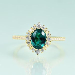 Cluster Ringen Gem's Beauty Oval Cut Lab Groene Smaragd En Zirkonia Luxe 925 Sterling Zilver Voor Vrouwen Fijne Sieraden