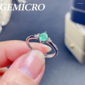 Clusterringen Gemicro Fijne sieraden Natuurlijke smaragd Ring met edelsteen van 4x5 mm en 925 sterling zilver Als Dames Dagelijks Eenvoudig Elegant Slijtage