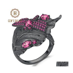 Cluster ringen edelstenen ballet 0.88CT natuurlijke rhodoliet granaatring fijne sieraden 925 sterling sier handgemaakt blad voor vrouwen Bijoux drop del dhybs