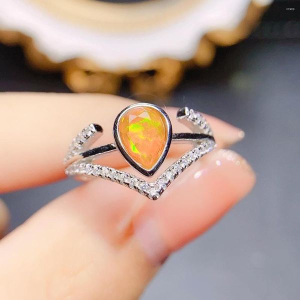 Bagues de grappe Bague fine en pierres précieuses Opale de feu orange naturelle Argent sterling 925 Pierre de naissance de juin