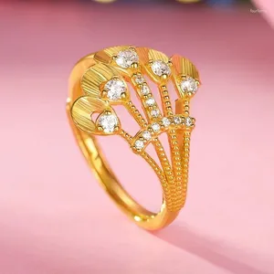 Clusterringen Echte 14 K Goudkleur Phoenix Tail Living Ring Verstelbare Bruiloft Verloving Pure Fijne Sieraden Geschenken