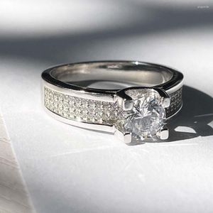Cluster anneaux authentiques 925 diamants argentés fine anillos de engagement pour femmes bac filles