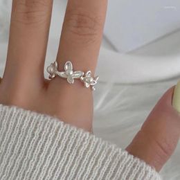 Anelli a grappolo Autentico anello regolabile in argento sterling 925 con fiore di perle aperte farfalle dolci gioielleria raffinata per le donne