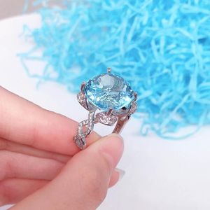 Cluster ringen echt 925 Sterling Silver Blue Sapphire Jewellry Ring For Women Anillos de Jewelry Gemstone Bizuteria Anel