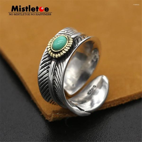 Cluster anneaux authentiques 925 Silver Silver vintage Retro Punk Eagle Feather Ring For Women Men Fashion Bijoux