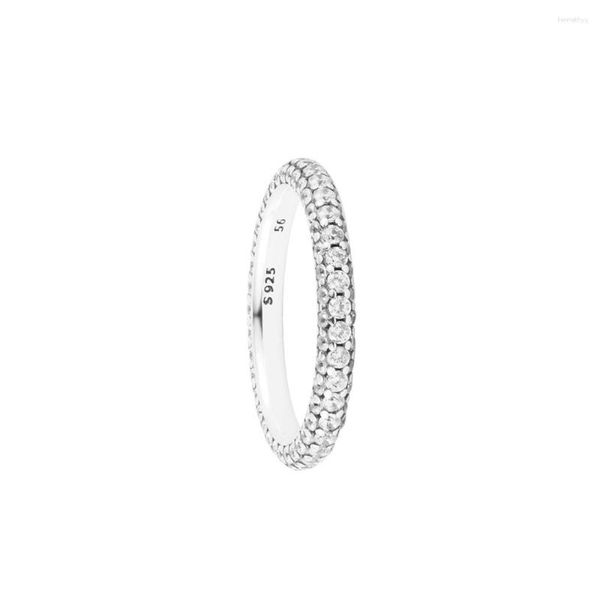 Cluster anneaux authentiques 925 argent sterling intemporel pave pavé un anneau de fiançailles de fiançailles de mariage bijoux pour femmes anillos