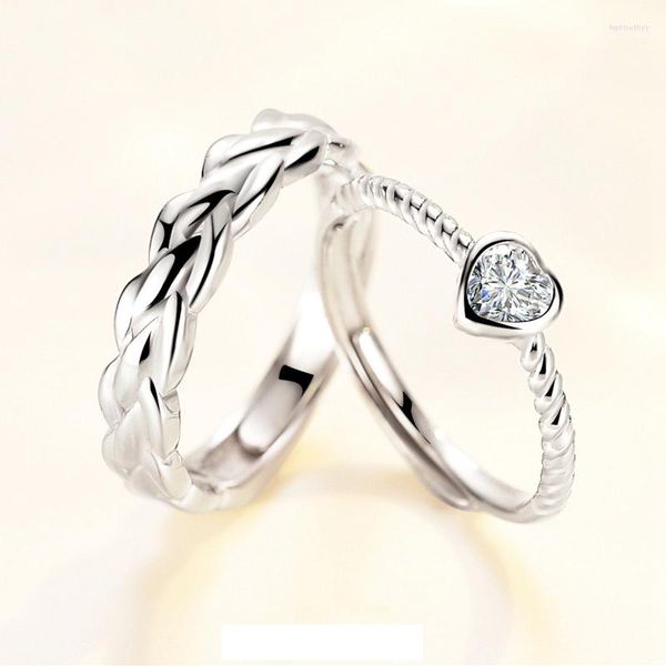 Bagues en grappe véritable 925 en argent Sterling Couple bague bijoux fins coeur pour femmes hommes fiançailles cadeau de fête de mariage