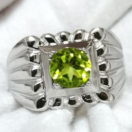 Cluster ringen echte groene peridotring voor mannen 925 zilveren brede band 7,5 mm edelsteen augustus geboortesteen verjaardag sieraden r501gpn