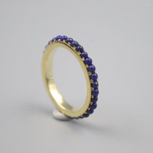 Bagues en grappe véritable/originale bague en argent 925 pour femmes Lapis Lazuli petites perles Colose couleur or US