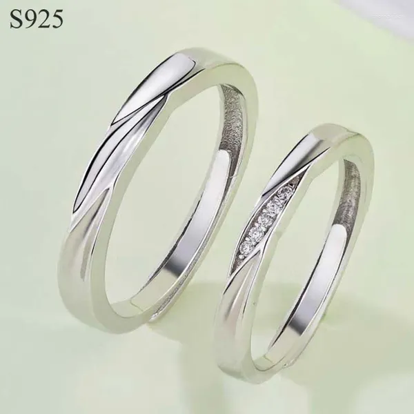 Anillos de racimo Genuino Real Puro Sólido 925 Plata Esterlina Pareja para Mujeres Hombre Joyería Cubic Zircon Mujer Hombre Amante Anillo de Boda