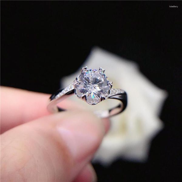 Bagues de Grappe Véritable Or Blanc Massif 14K Bague 1CT Moissanite Fiançailles Femme D Couleur VVS1 Beau Cadeau de Jour d'Anniversaire Pour Dame