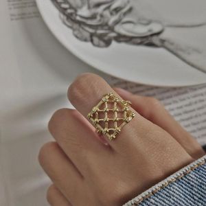 Cluster Ringen Geometrische Mode Goud 925 Sterling Zilveren Hollow Square Weven Voor Vrouwen Persoonlijkheid Verlovingsring Fijne Sieraden Gift
