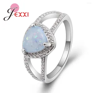 Cluster Rings Geometrie 925 Sterling Silver Blue Fire Opal Stones Rainbow Ring For Lover's Women Romantic Band Anel Jewelry