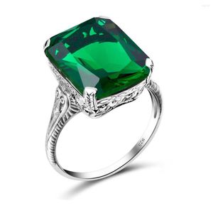 Bagues en grappe géométrie véritable bague en argent Sterling 925 vert émeraude mosaïque Vintage mariage bijoux fins cadeaux