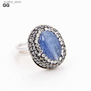 Clusterringen GG Sieraden 20MM Natuurlijke blauwe apatietkwarts Zwarte Macersite verharde ring L240315