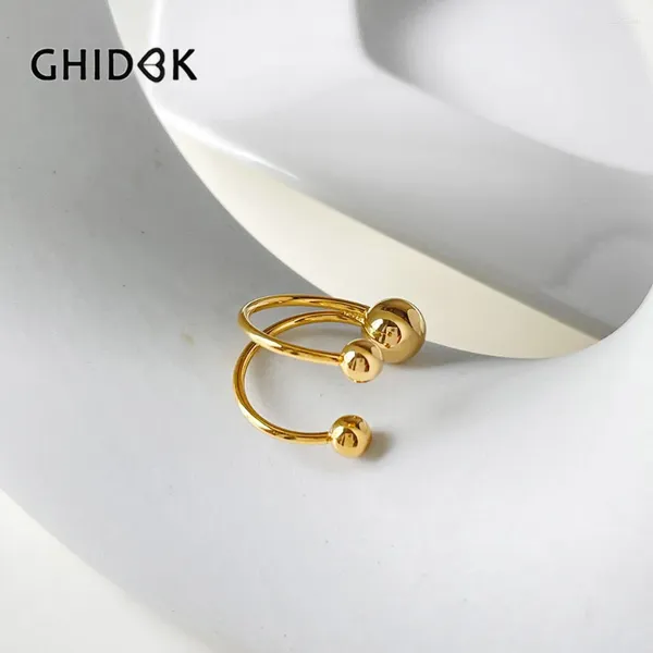 Anillos de racimo GHIDBK Minimalista Acero inoxidable Oro PVD Chapado Thriple Ball Joyería Mujer Tres puntos Geométrico Anillo abierto Wholedale