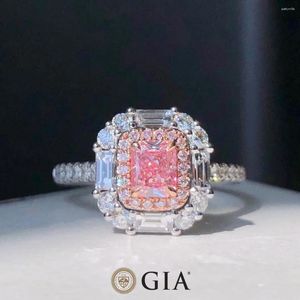 Cluster ringen gia 0.51ct vage roze roze bruine diamanten solide 18k gouden vrouwelijke bruiloftsbetrokkenheid voor vrouwen