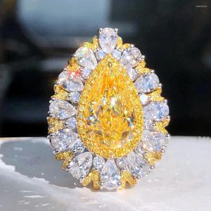 Bagues de cluster GIA Diamond Ring 5.07ct 18K Or Fantaisie Diamants jaune clair Mariage Fiançailles Femme pour les femmes Fine