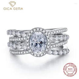 Cluster Anneaux Gica Gema 2024 Luxury 925 Real Silver 6 8 mm White Lab Diamond For Women Engagement Party Fine Jewelry Femme Cadeau