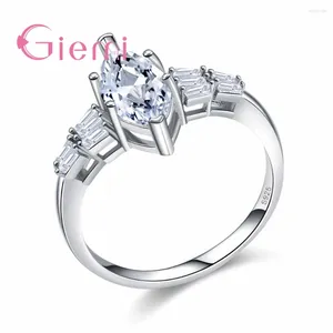 Cluster anneaux Gift For Women Shiny Cubic Zirconia Fashion Finger Ring Wedding Anniversary Party 925 Bijoux en argent sterling