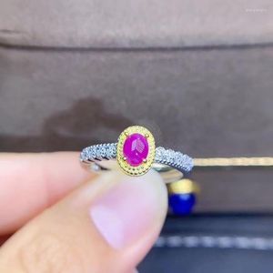 Clusterringen Gift Natural and Real Ruby Ring 925 Sterling Silver Fine Jewelry Fashion