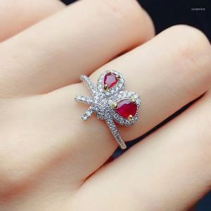 Clusterringen Gift Natural Real and Ruby Ring 925 Sterling Silver Fine Jewelry