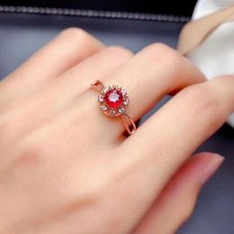 Cluster Ringen Gift Echte en natuurlijke echte Ruby Ring Woman 925 Sliver