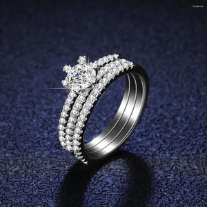 Bagues de cluster glamour PT950 Platinum pour femmes avec 0,5 D couleur Moissanite diamant et baguette diamants bijoux